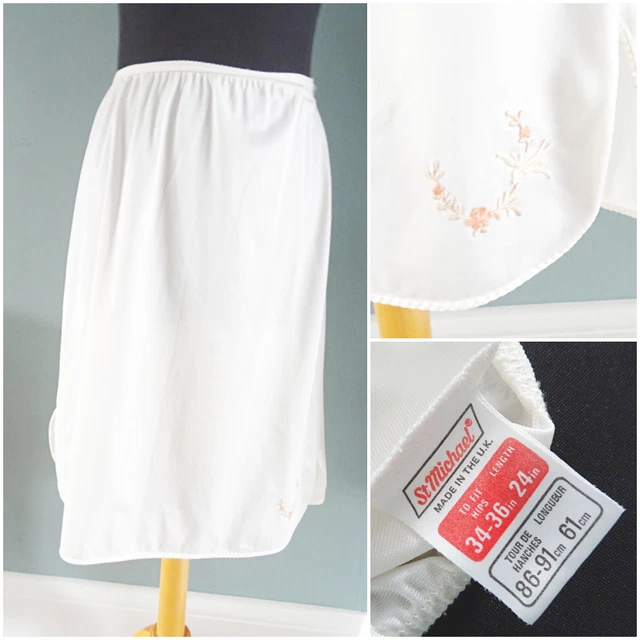 VINTAGE HALF SLIP Petticoat 1980s St Michael Ivory Nylon Ladies 34 36