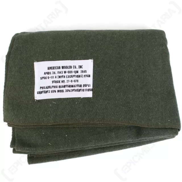 WW2 US Olive Wool Blanket - Repro American Bedding Sheet Army Camping Soldier 2