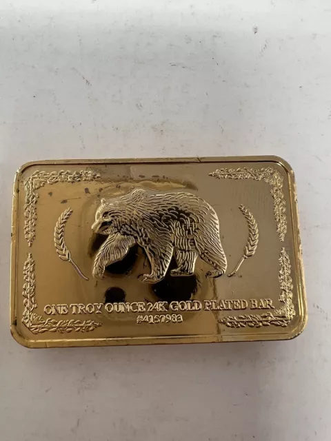 one troy ounce 24k gold plated bar #4157983 bear / eagle