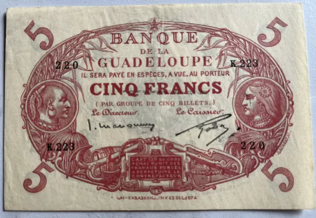 Ancien Billet France Outre Mer Guadeloupe 5 Francs Banque De La Guadeloupe