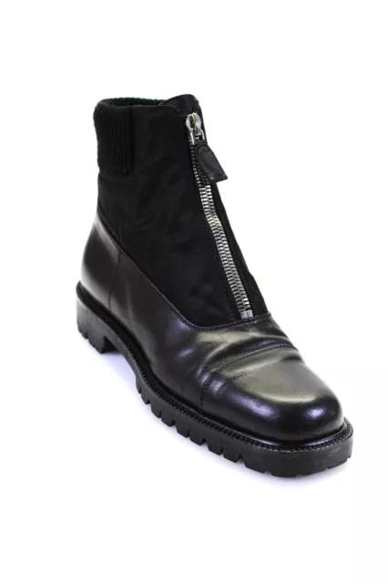 Prada Women's Round Toe Zip Closure Lug Sole Combat Boot Black Size 8.5