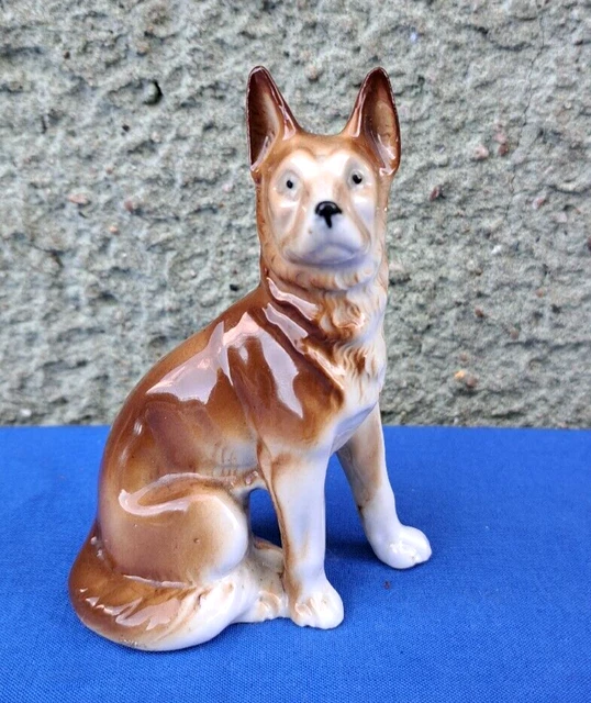 Vintage German Porcelain Dog Shepherd/Alsatian 11 cm,1930's 7774 FOREIGN mark