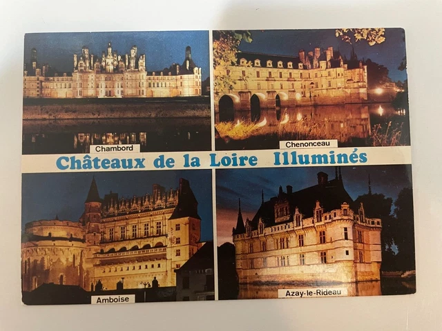 Vintage Les Chateaux de la Loire Illumines France Postcard
