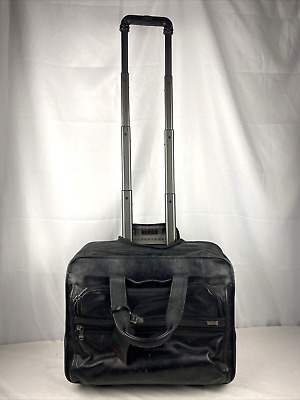 Tumi Black Leather ZipPocket Ballistic Rolling Wheeled Carry On Laptop Briefcase 2