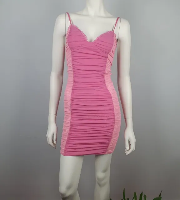 TIGER MIST SIZE XS, 6 Fitted Short Dress Pink Ruched Gathered Strappy ...