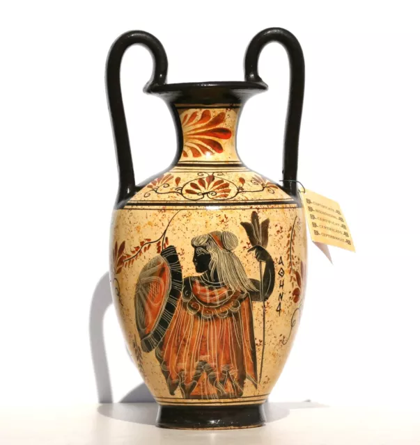 Greek Ceramic AMPHORA Jar Vase Pot Painting Goddess Athena God Zeus