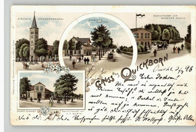 AK "Gruss aus Quickborn " MBK Schmidt's Gasthof, Schützenhof pp gelaufen 1898
