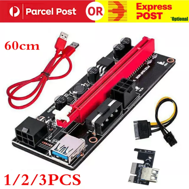 1/2/3 VER009S PCI-E Riser Card PCIe 1x to 16x USB 3.0 Data Cable Bitcoin Mining
