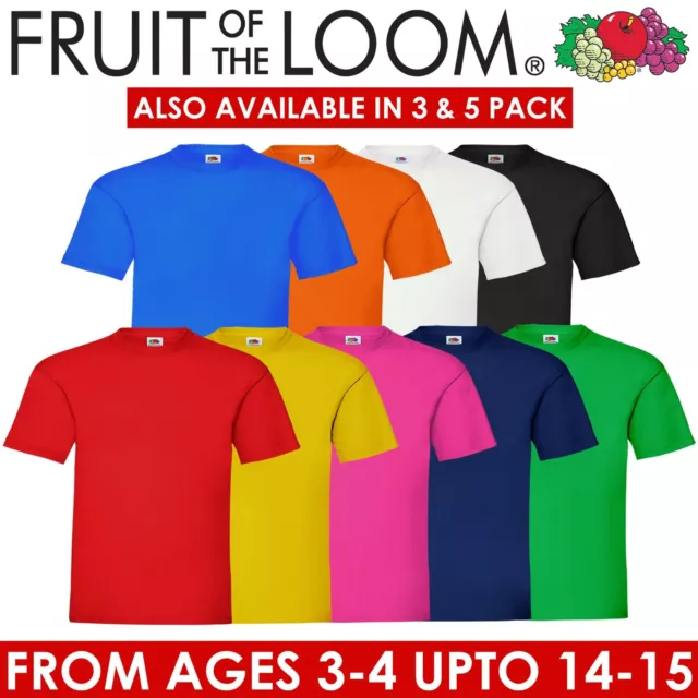 Fruit Of The Loom Boys Girls Kids T Shirts 3 & 5 Pack Plain Short Sleeve Top Tee