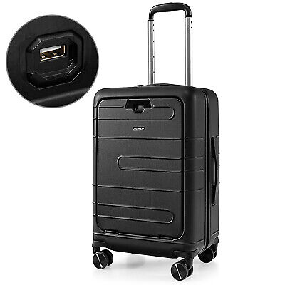 20 inch Carry-on Luggage PC Hardside Suitcase with TSA007 Lock & USB Port Black