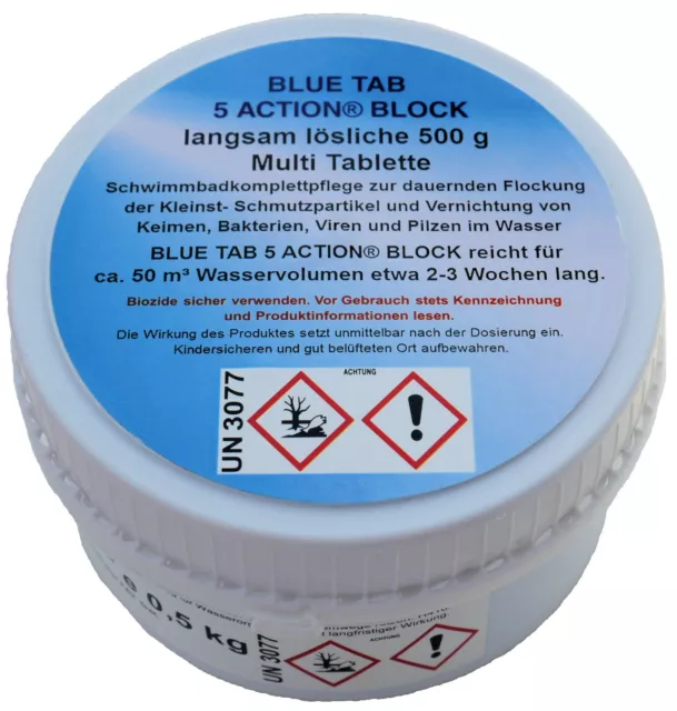Chlor BLUE TAB 5 ACTION® Block 500 g Multifunktion Pool 10 bis 50 m³ Multichlor
