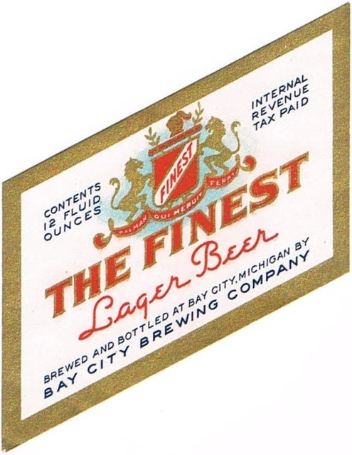 Unused (gold) 1940s IRTP MICHIGAN Bay City THE FINEST BEER 12oz Label