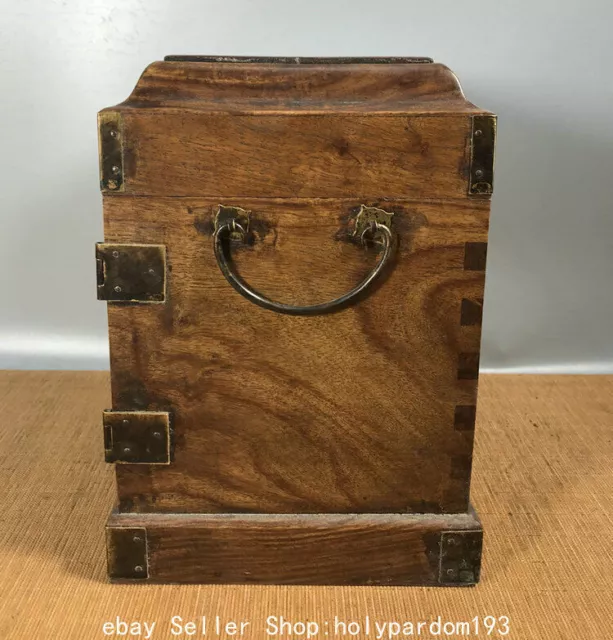 10" Old Chinese Huanghuali Wood Dynasty Dragon Storage Box Drawer Cupboard 3