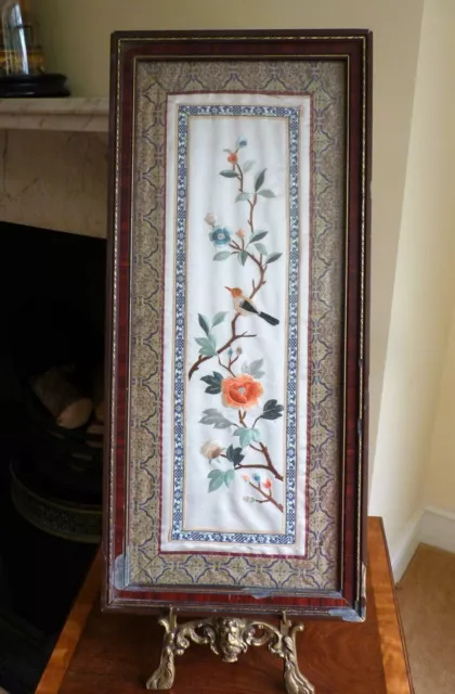 Vintage Chinese embroidered silk panel framed