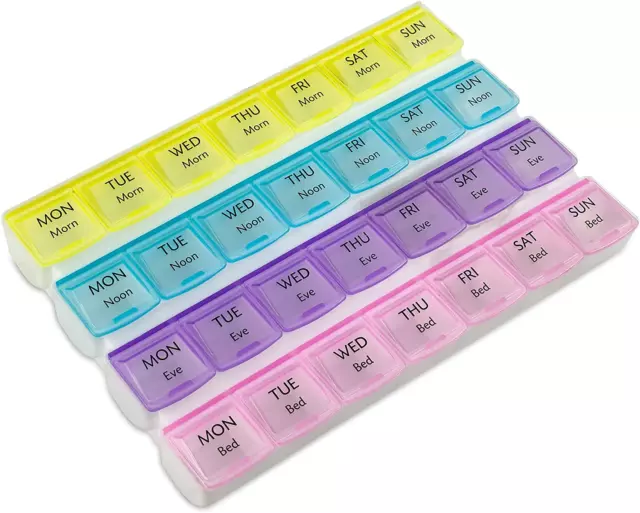 Weekly Pill Organizer with 28 Compartments, by