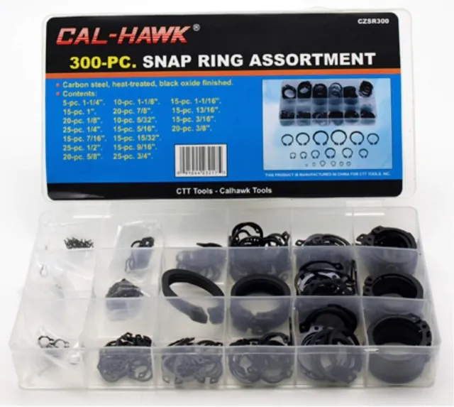 300pc Snap Ring Assortment 18 Sizes Retaining Rings Set Kit, CZSR300