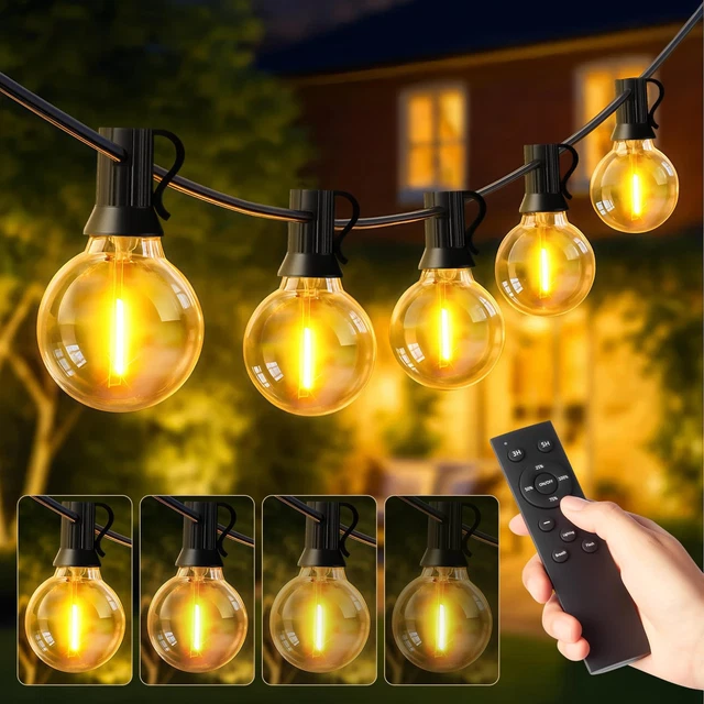 FUKOOLE 30,5 M LED Lichterkette G40 – 50+2 Birnen, IP44 Wetterfest, 5 Modi, Timer