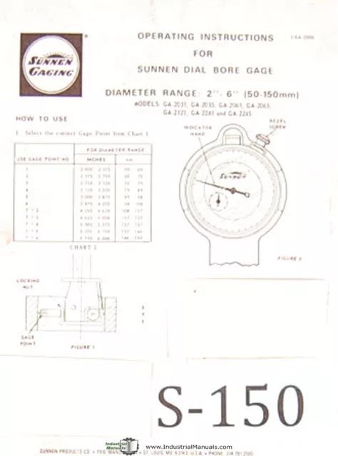 Sunnen Dial Bore Gages, GA 2000 Series, Operations Instructions Manual