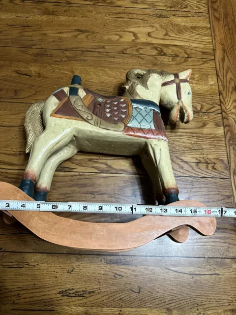 ANTIQUE 1900s WOODEN HAND CARVED FOLK ART ROCKING HORSE