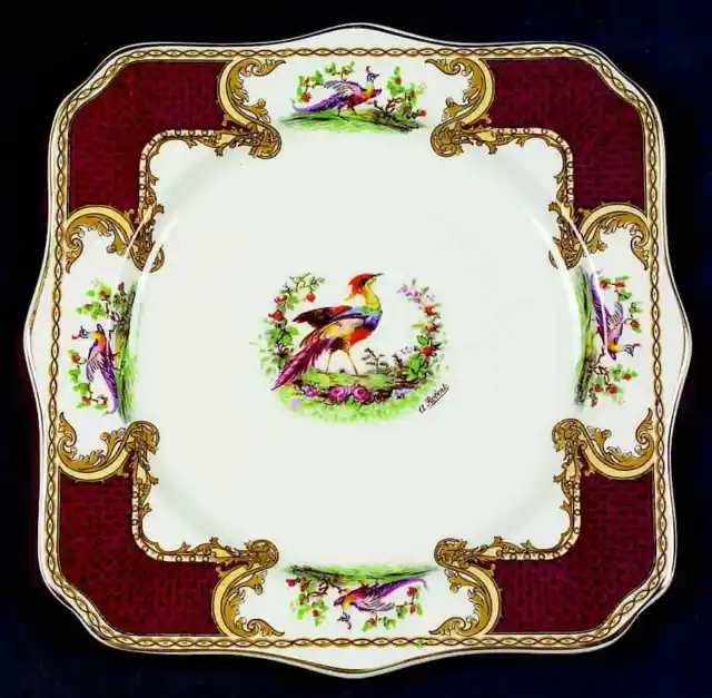 Myott Staffordshire Chelsea Bird Red Square Luncheon Plate 409029
