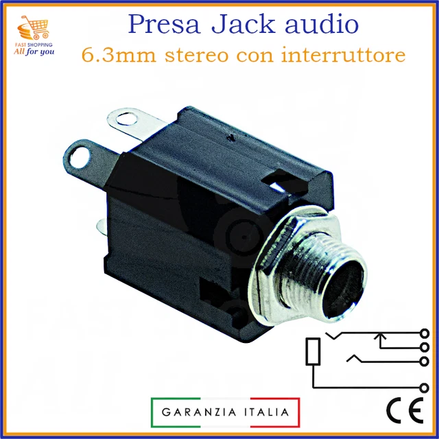 Connettore Jack 6.3mm Femmina 2 Poli - Per Pannello, Contatti Ottone, Per Cuffie E Audio - Foto 6