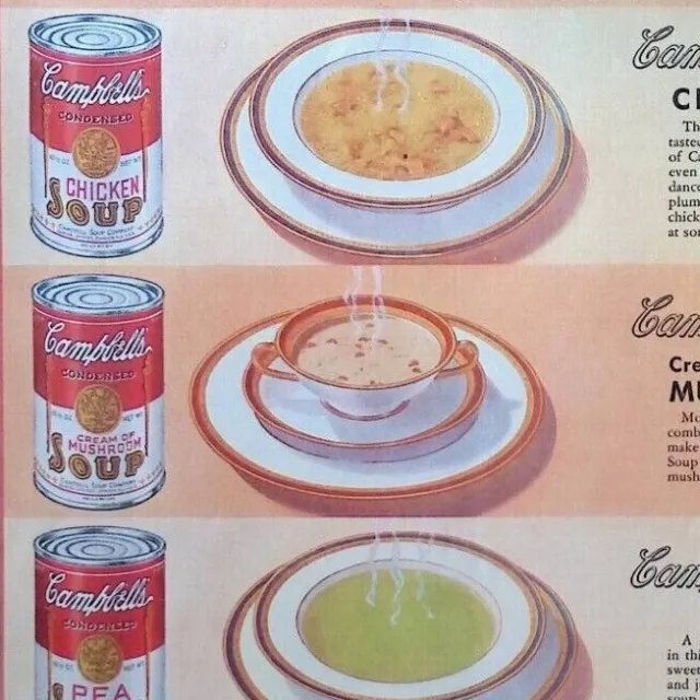 1936 New Improved Campbell's Soups Chicken Mushroom Vegetable Original Print Ad
