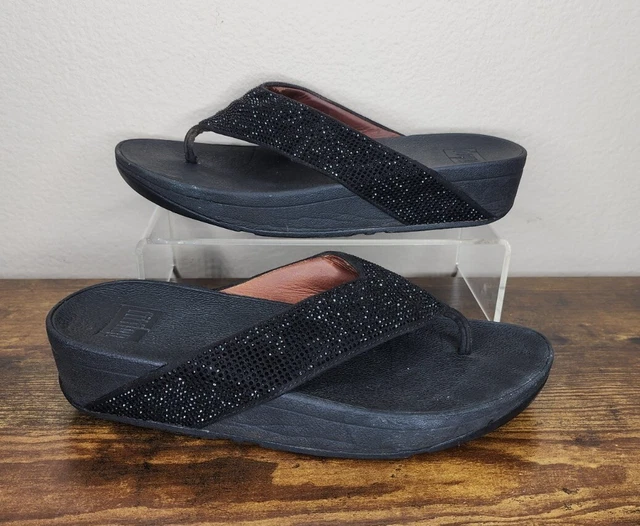 Fitflop Black Lulu Crystal Flip Flops Thong Sandals US Women's Size 8