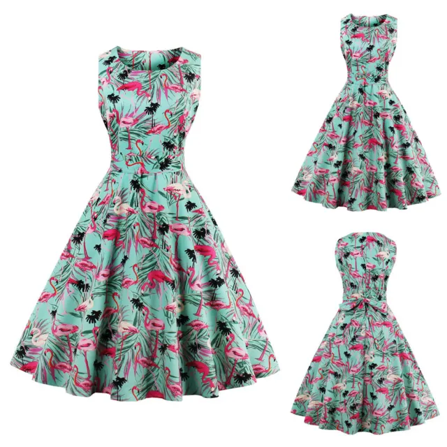 Ladies Plus Size 50s Vintage Floral Rockabilly Cocktail Party Swing Summer Dress