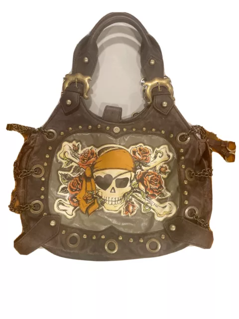 Isabella Fiore Kelly Pirate's Skull Tattoo Shoulder Handbag Limited Edition Vtg