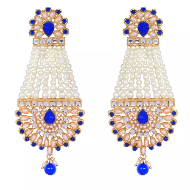 Indian Tradition Pearl Kundan Blue Earring Jhumka Wedding Women Fashion Jewelry