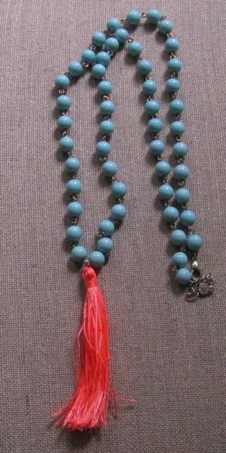 Costume Estate Jewelry*Stunning Coral Orange Tassel Necklace*Turquoise* 42 Inch