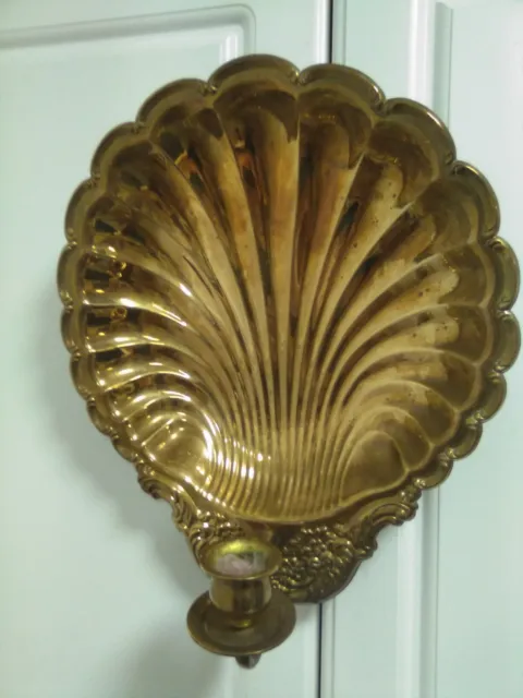 VTG Brass Clam Wall Sconce Ornated Candle Holder 14 x 11.5