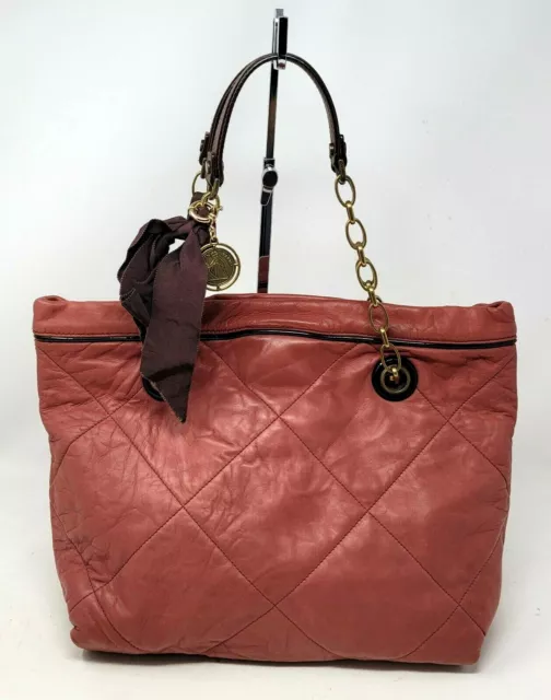 Lanvin Amalia Brick Red Lambskin Leather Quilted Medium Chain Shoulder Hand Bag