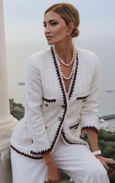 BNWT ZARA ECRU Cream White Tweed Boucle Gem Embellished Jacket Blazer S 59.99 PicClick UK