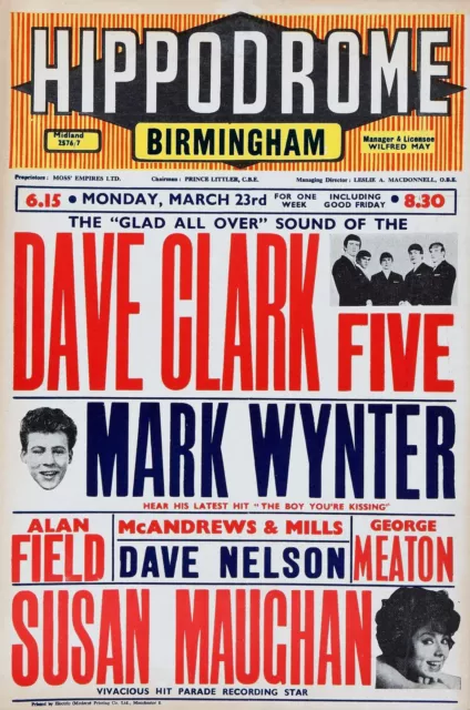 Dave Clark Five Birmingham 16" x 12" Photo Repro Concert Poster