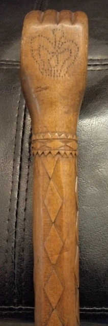 Rare 1914 Antique Folk Art Wood Carved Clinched Fist Wooden Walking Stick Cane