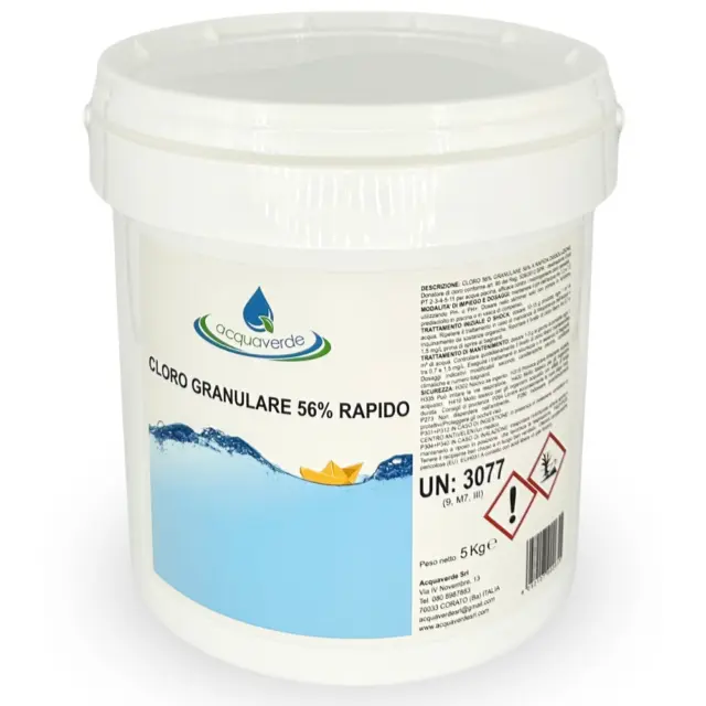 CLORO GRANULARE DICLORO 56% TRATTAMENTO RAPIDO SHOCK per ACQUA PISCINA 5 kg