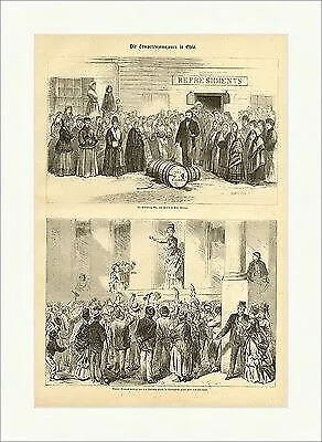 Die Temperenzamazonen in Ohio Amerika Predigt USA Holzstich SUPERPREIS X 1885