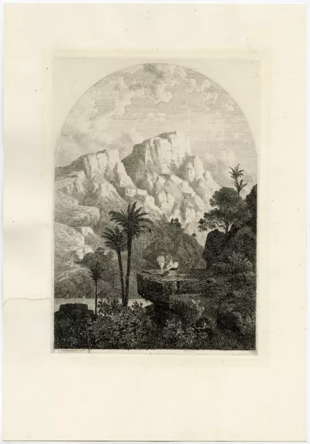 Antique Master Print-LANDSCAPE-ITALY-PALMTREE-Hecht-1850