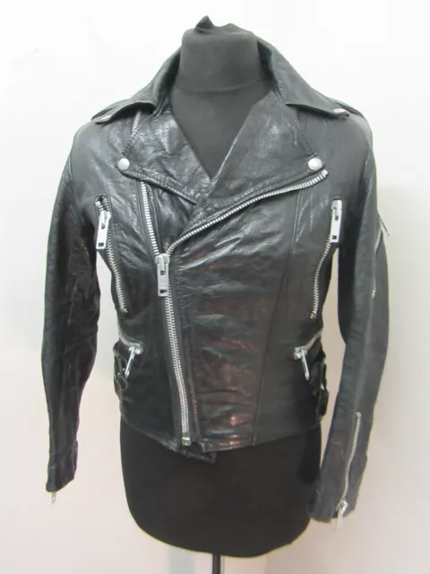 VINTAGE 70's LEATHER PERFECTO MOTORCYCLE JACKET SIZE XS, RED LINING, UK MADE