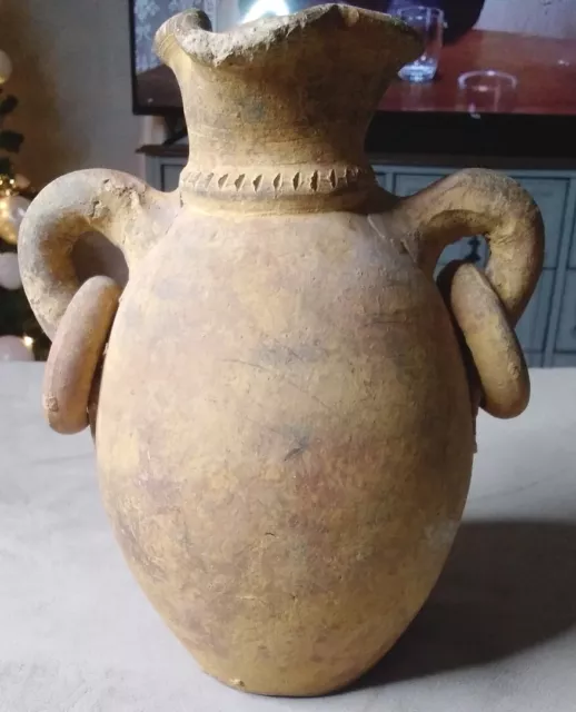 Old Soutwestern Primitive Terracotta Clay Amphora Pottery Tribal Vase Flask 10"