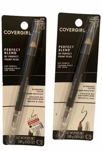 New Set Of 2 Covergirl Perfect Blend Eyeliner Pencil Charcoal #105 Free Shipping