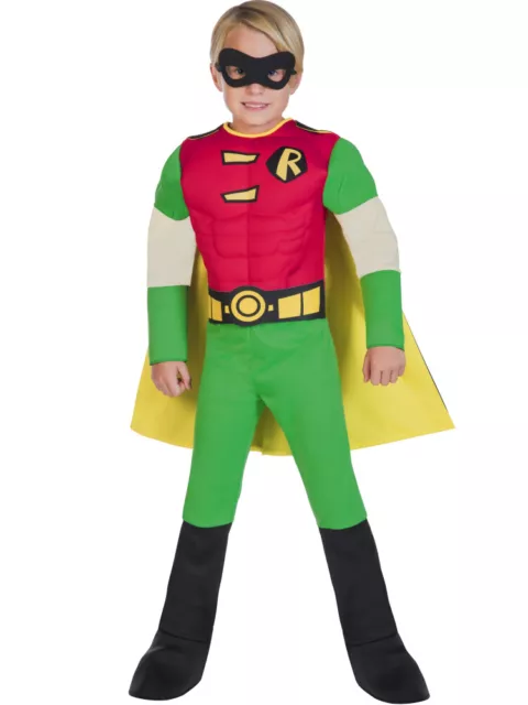 Childs Deluxe Robin Muscle Chest Fancy Dress Costume DC Comics Boys Kids Batman