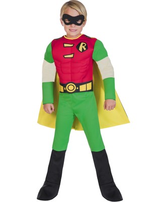 Childs Deluxe Robin músculo peito Traje Vestido extravagante Crianças Meninos Dc Comics Batman 