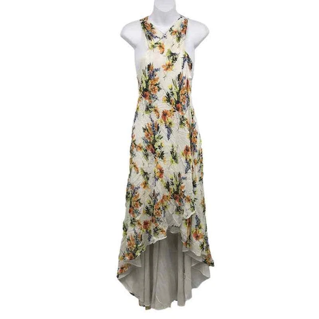 Haute Hippie Jane High Low Wrap Maxi Dress 2 Floral Crossover Sleeveless Keyhole