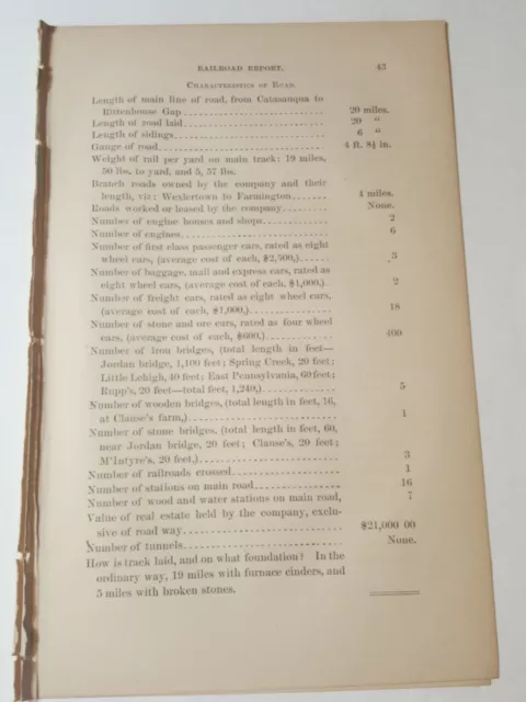 1868 train report CATASAUQUA & FOGELSVILLE RAILROAD Rittenhouse Gap Berks Co. PA 3