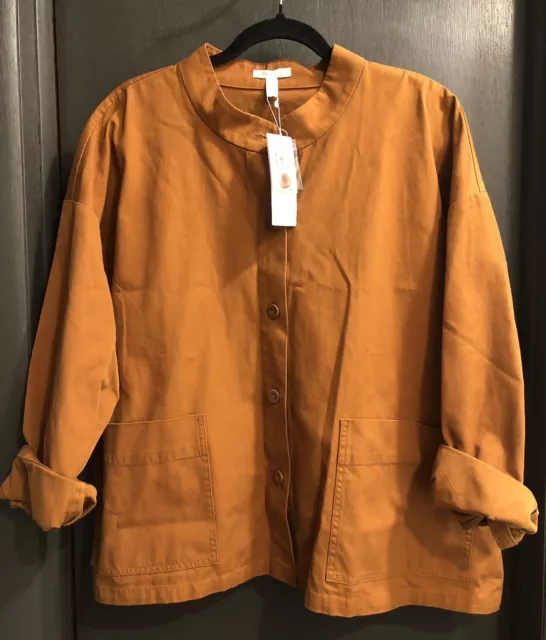 NWT Eileen Fisher Washed Organic Cotton Canvas Mandarin Collar Jacket Musk LARGE