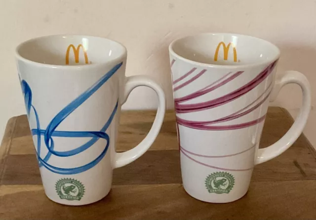 2x McDonalds Kenco Scribble Latte Coffee Mugs Rainforest Alliance Pink 11.5cm