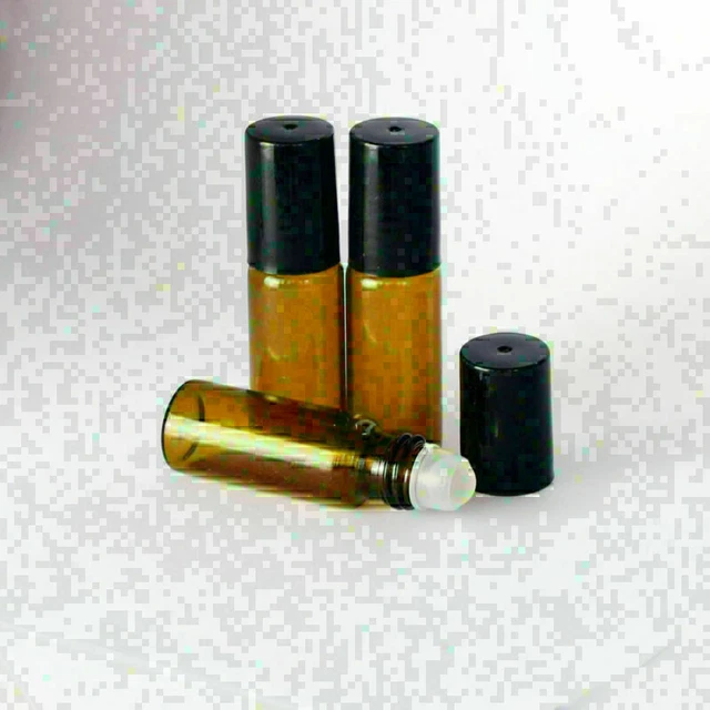 100 piezas botellas de aceite esencial de perfume ámbar 5 ml bola de vidrio rodante rodillo bola y tapas