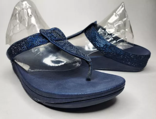FitFlop Isabelle Toe Post Navy Blue Crystal Sandal Women’s Size 9